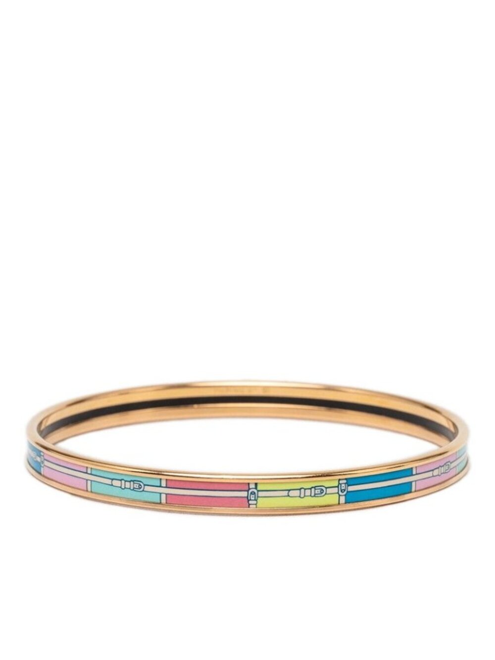 Hermes Enamel Belt Motif Bangle Gold Multicolor Plated 1- Bracelet